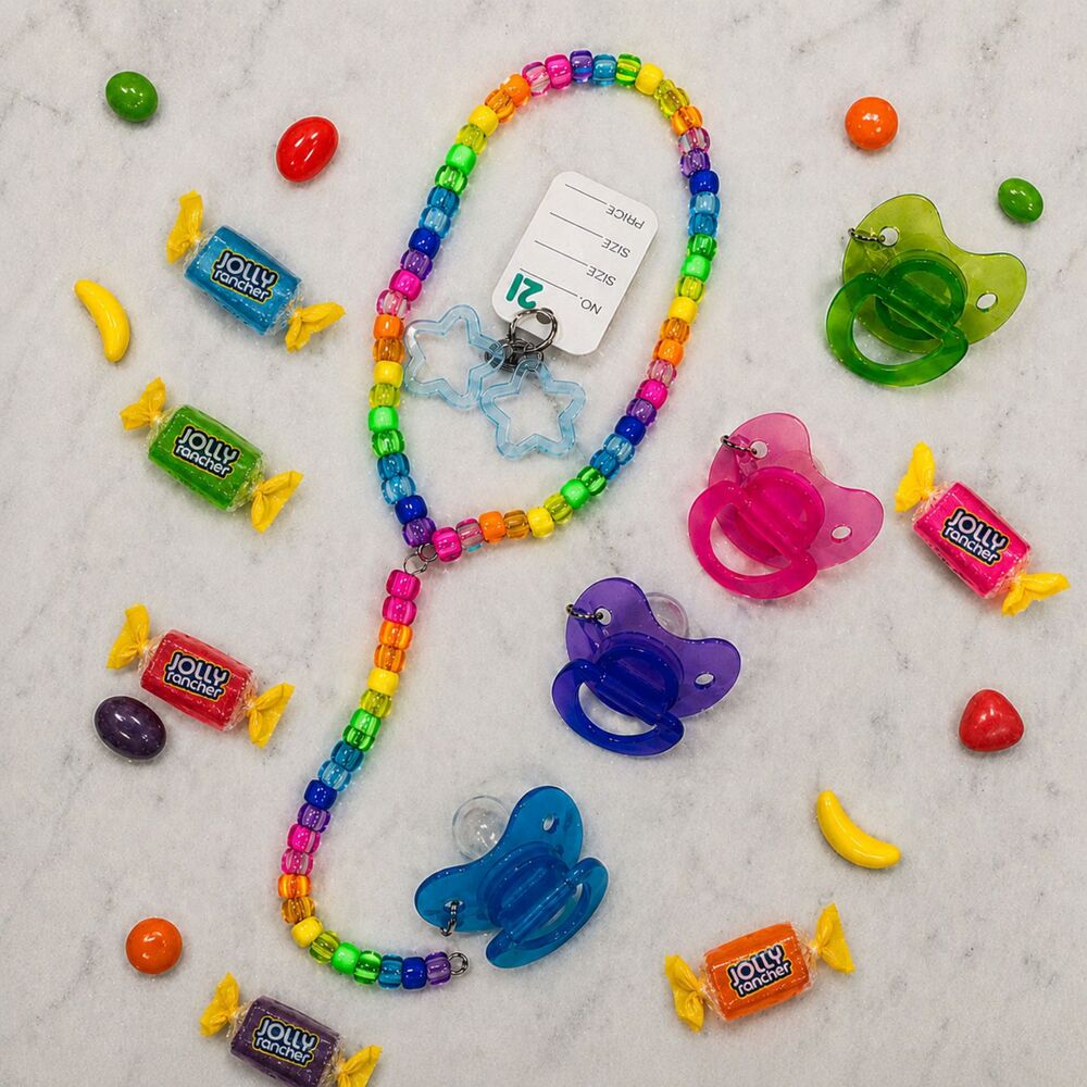Rave Rainbow 4pc set choker, cord, blue earrings (Kandi Runtz jolly rancher)